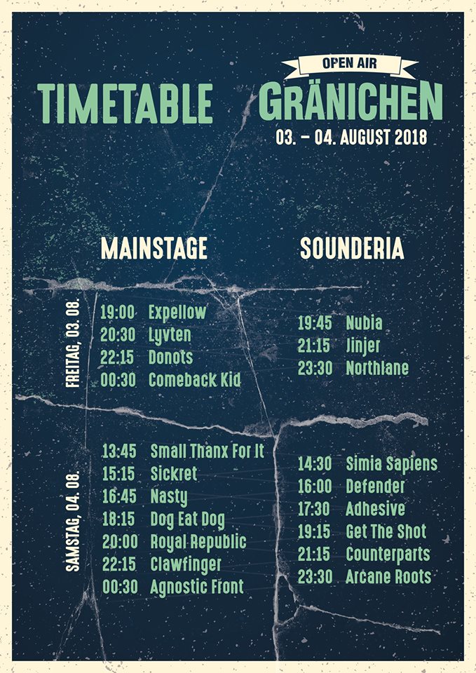 Tourplakat - Gränichen Open Air 2018 - Timetable