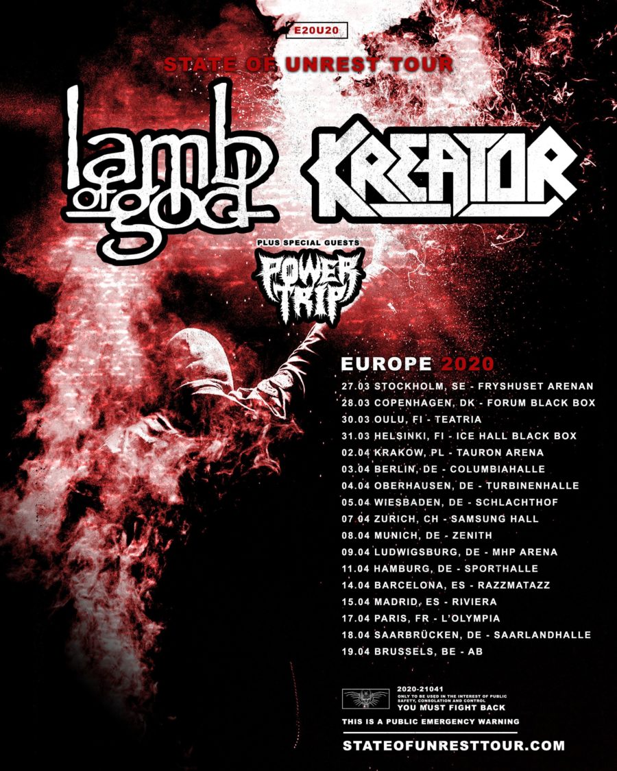 Lamb Of God & Kreator State Of Unrest Tour 2020 • metal.de