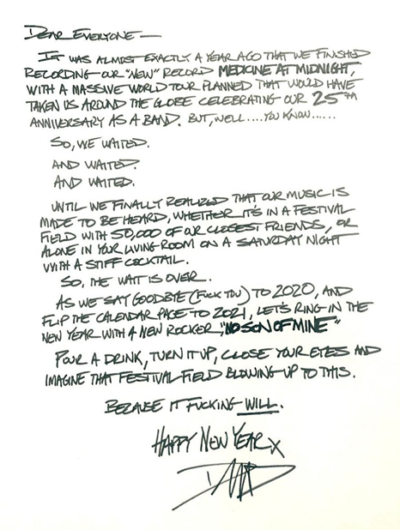 Dave Grohl Letter Promo