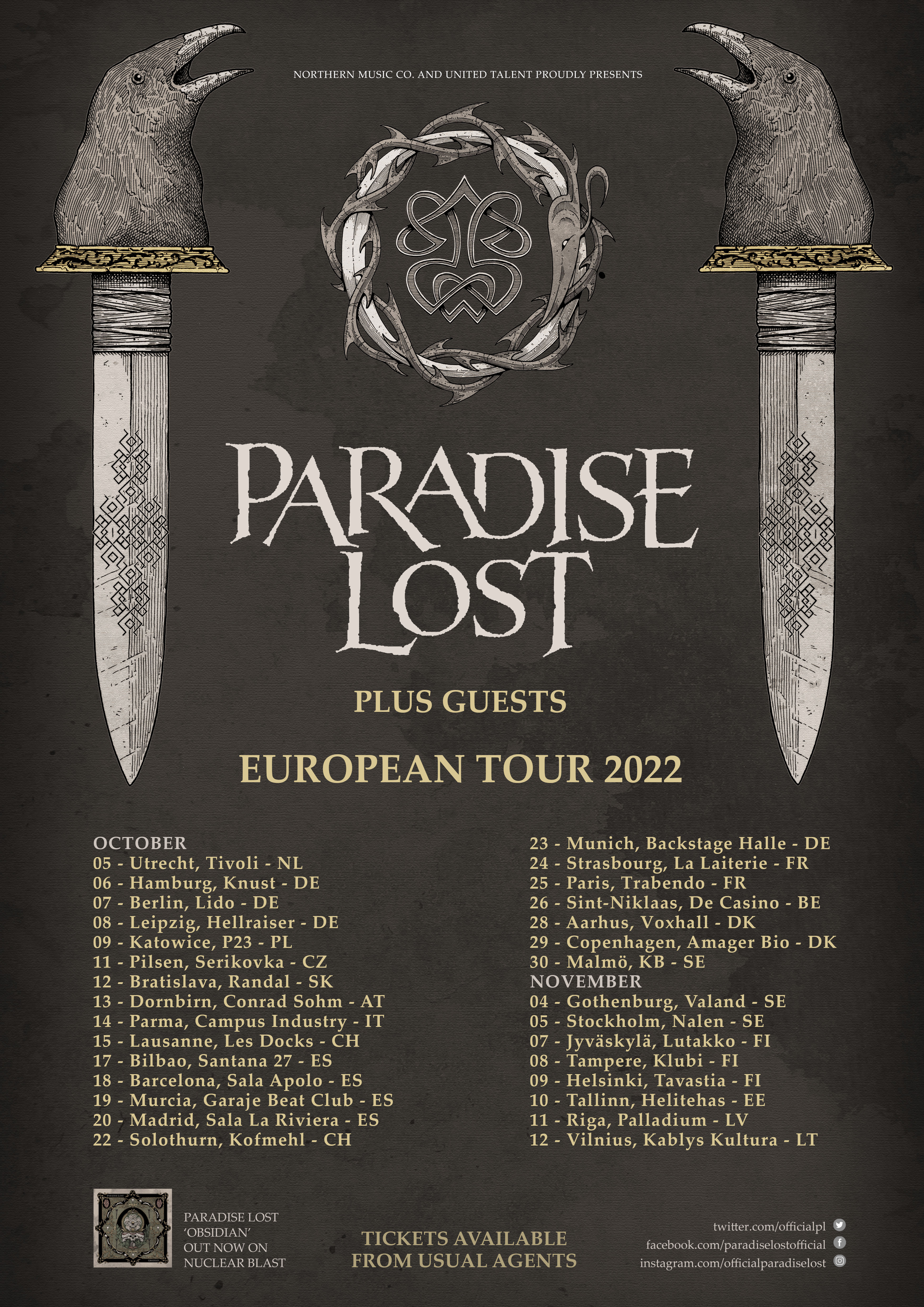 Flyer der Paradise Lost - European Tour 2022