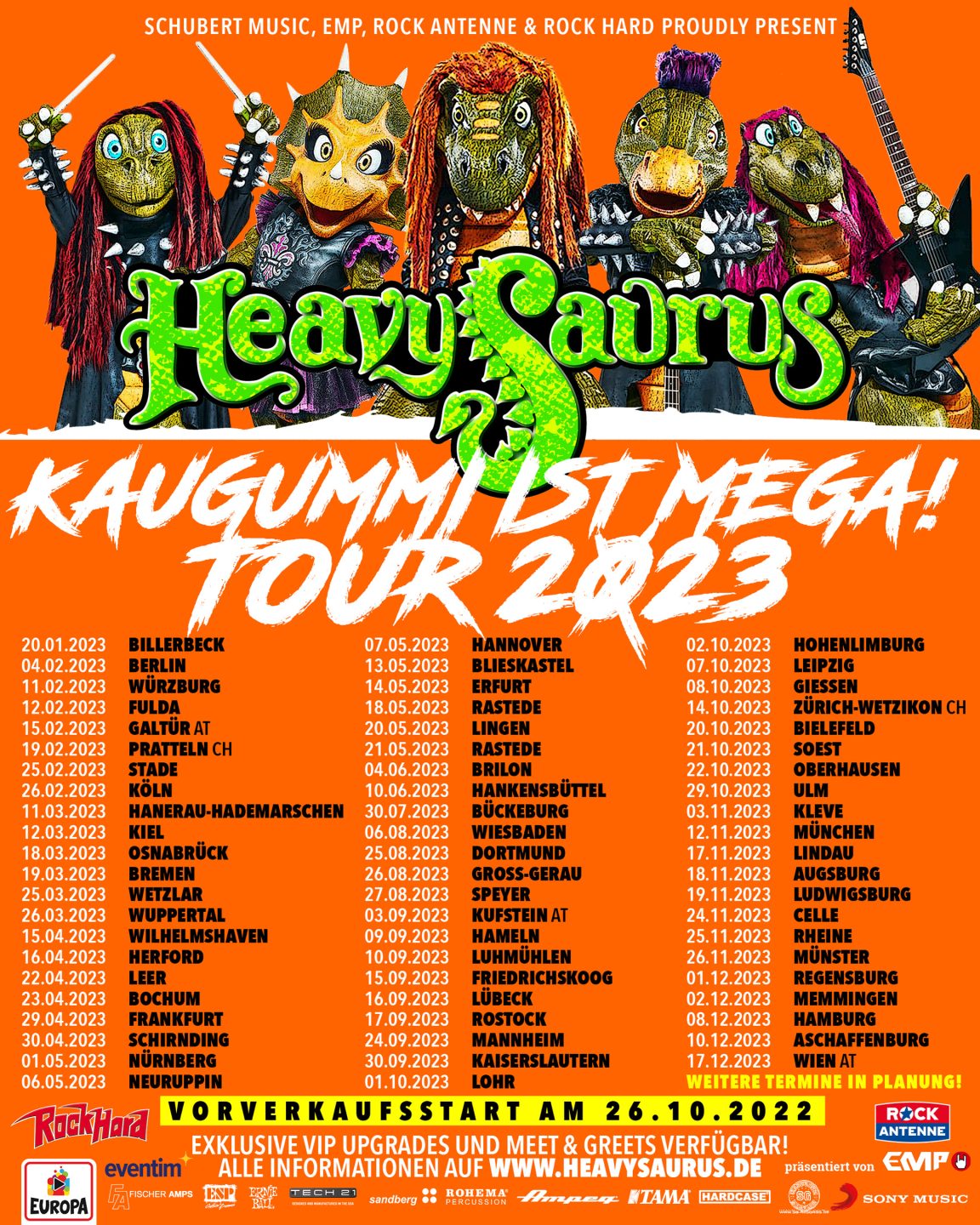 Flyer der Heavysaurus - Kaugummi ist mega Tour 2023